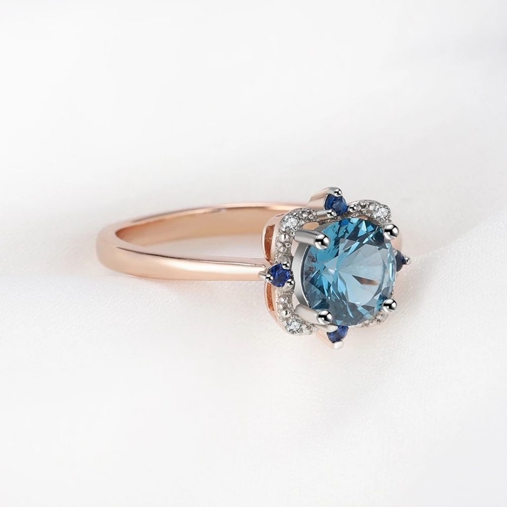London Blue Topaz Rose Gold Sterling Silver Ring New - Picture 2 of 10